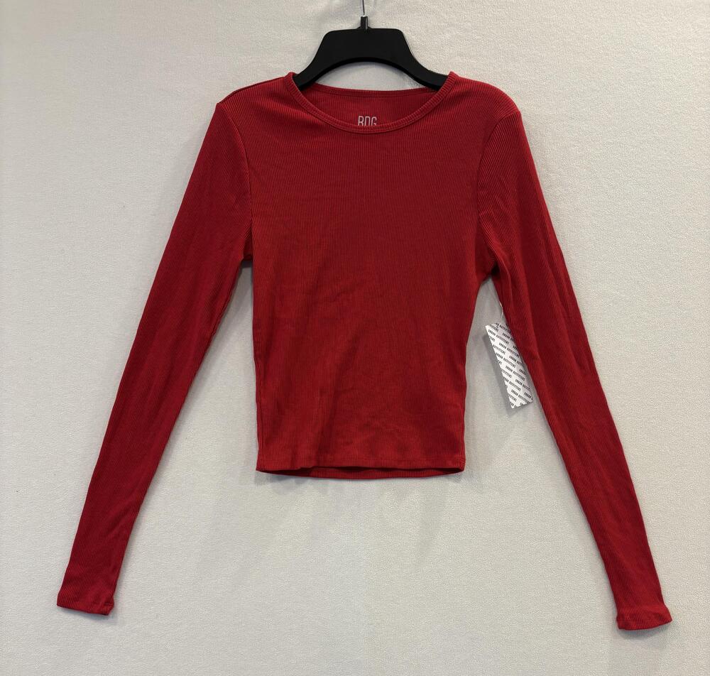 BDG Urban Outfitters Shirt Womens Medium Red Ribbed Crew Neck Long Sleeve Top